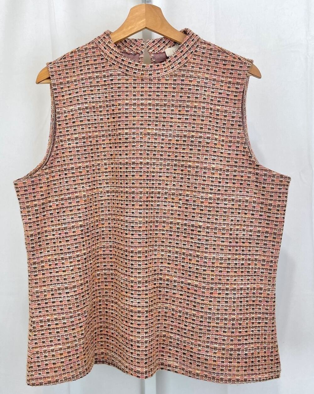 LOFT Outlet Ann Taylor Tweed Textured Mock Neck Top Sleeveless Pink Multi XL